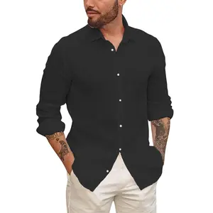 Mens Button Up Shirts Long Sleeve Linen Beach Casual Cotton Summer Lightweight Tops XM0513 Overshirt Menswear
