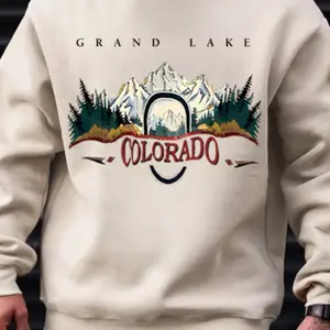 Men's Colorado Landscape Print Drop Shoulder Sweatshirt, Regular Fit Casual Letter Print Long Sleeve Round Neck Pullover for Fall & Winter, Men's Clothes for Daily Wear