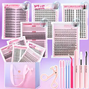Lash Clusters Kit, Mixed Length Eyelash Clusters, Natural Look Eyelash for Lash Extensions, Self Grafting Curl Eyelashes, Diy Volume Eyelashes, Eye Makeup Enhancement False Eyelashes for Women, Cosmetic, Christmas Gift, Valentine's Day Gifts