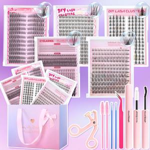 mixed length eyelash clusters, natural look eyelash for lash extensions, self grafting curl eyelashes, realistic eye makeup enhancement false eyelashes for women, eyelash extension kit, cosmetic