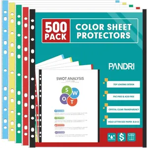 Sheet Protectors, 500 Pack Color Heavy Duty Plastic Page Protectors Sheet Reinforced 11-Hole Fit for 3 Ring Binder Fits Standard 8.5 x 11 Paper, 9.25 x 11.25 Top Loaded, Excluding Acid