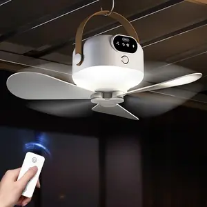 Rechargeable Wireless Ceiling Fan Portable Tent Hanging cooling Fan With Light Remote Control Air Circulator