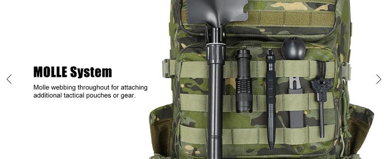 Kookoomia Military Tactical Backpack 50L Large Day Backpack Camouflage Assault Pack Bug Out Bag Waterproof Heavy Duty Hiking Treeking Survival Rucksack