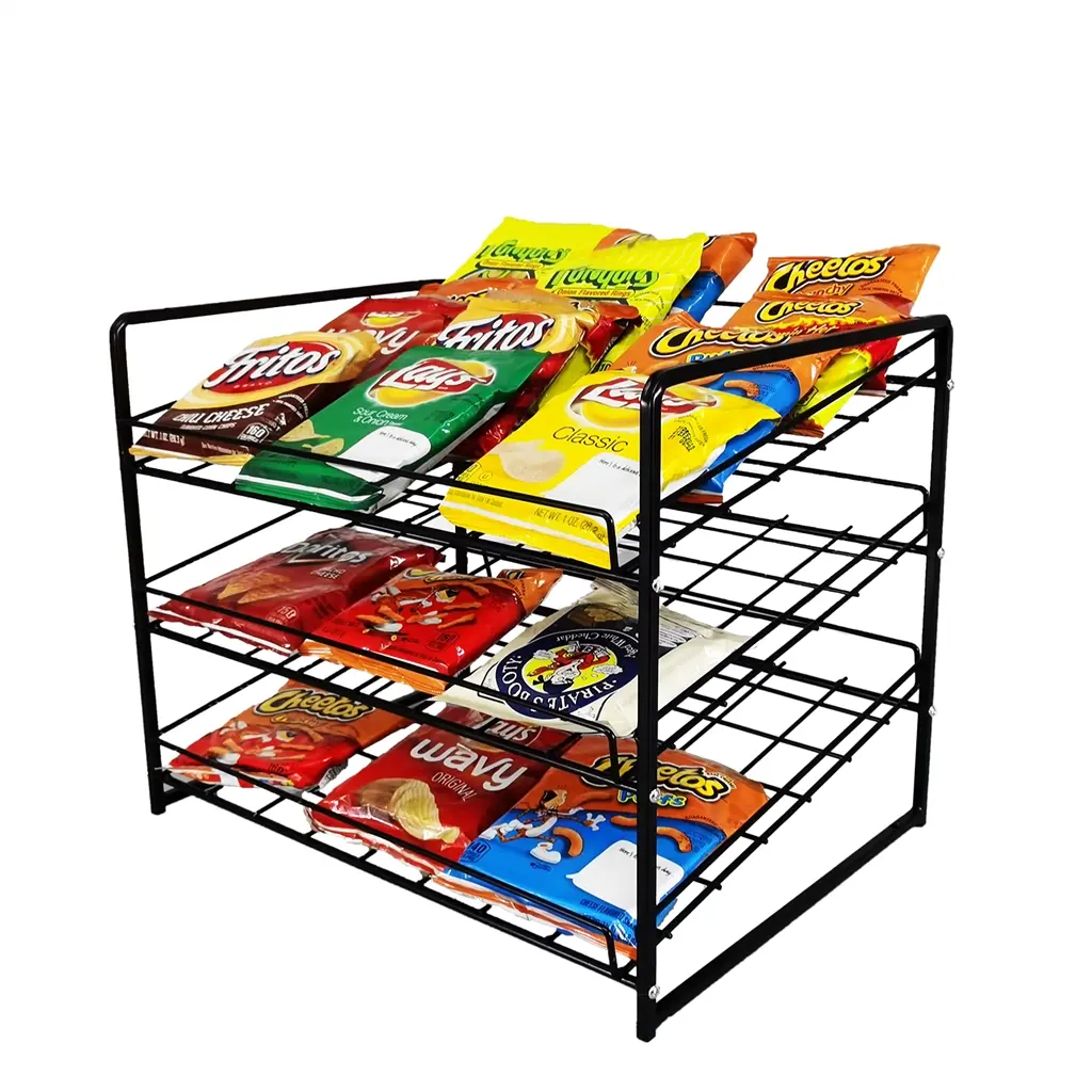 FixtureDisplays® Stackable Can Rack Organizer, Stackable Potato Chip Bag Storage Dispenser for Kitchen Cabinet or Pantry, Black 17.35" Wide x 12.8" Deep x 14" Tall 10145-NF