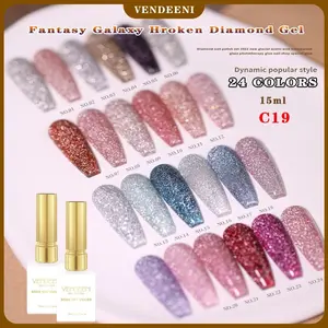 Vendeeni 24 Color Dream Galaxy Broken Diamond Gel Nail Polish, Immersion UV LED Glitter Gel Nail Art, Clear Gel Lacquer