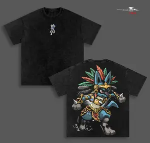 LucarioPokemon Anime Double Printed Vintage Washed Tee Unisex Oversize Heavyweight Cotton T-shirt for Anime Fans and Lovers
