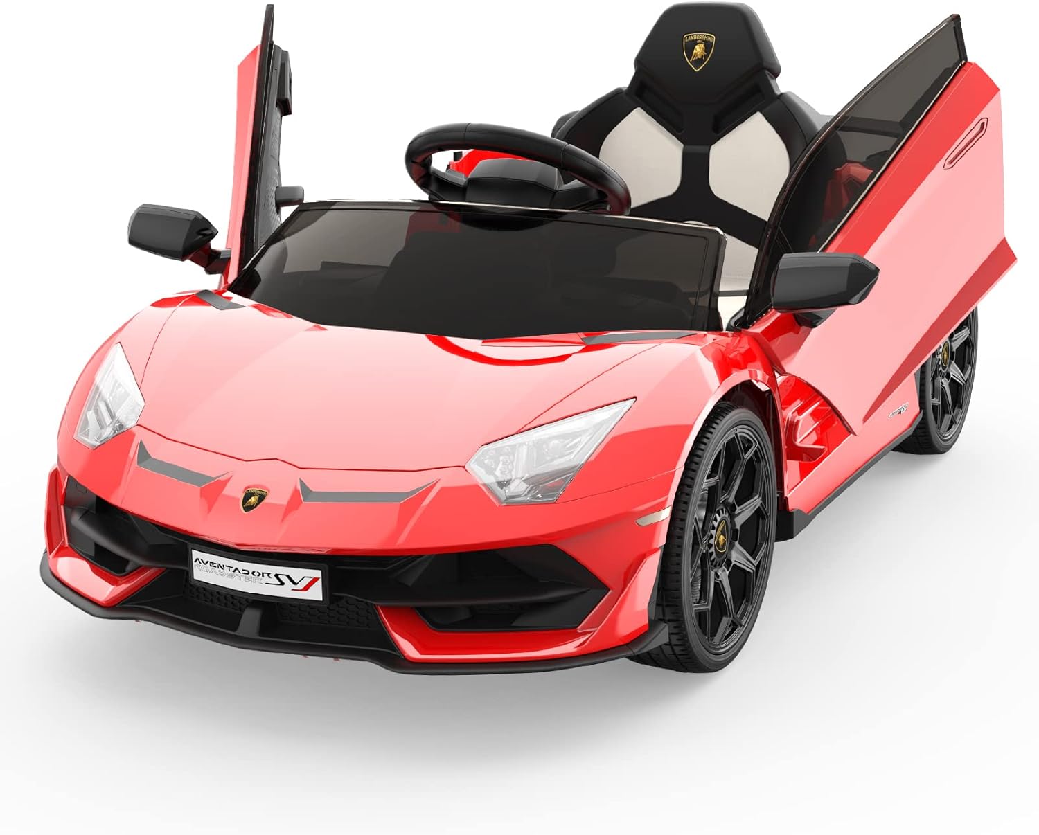 12V Kids Electric Car with Remote Control, LED Lights & Sound System - Licensed Lamborghini Battery Powered Ride-On Toy for Boys & Girls,red