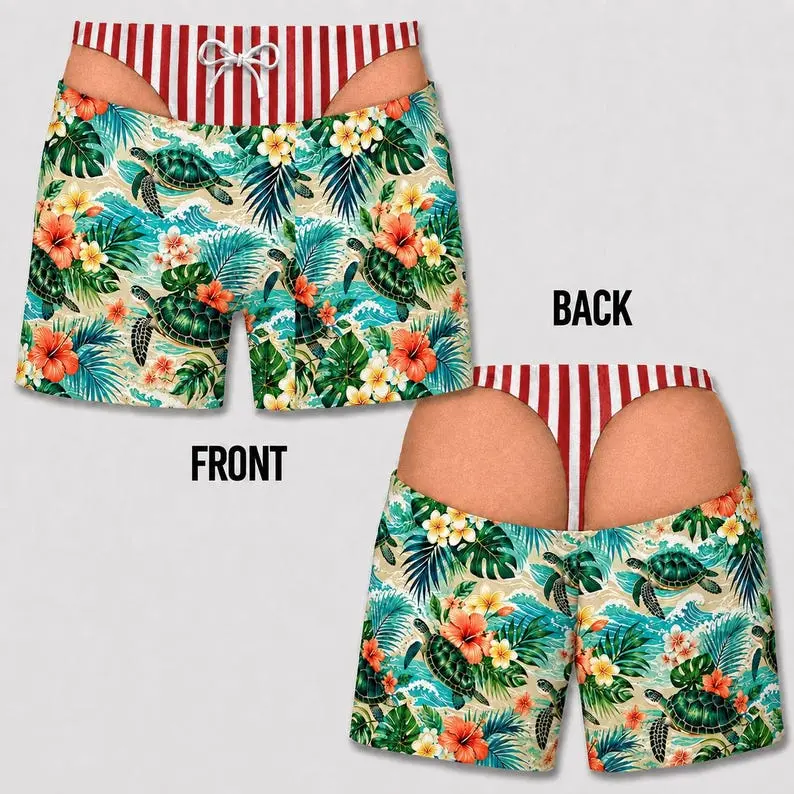 Personalized Mens Swim Trunks Funny Beach Shorts Novelty Summer Gift, Custom Mens Swim Shorts Funny Fake Underwear Print Beach Trunks