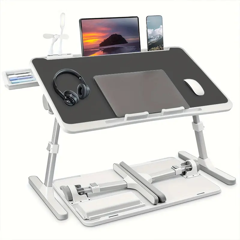 Lap Desk Laptop Bed Tray Table, Adjustable Laptop Stand for Bed, Portable Lightweight Standing Desk for Writing Eating Reading Couch Sofa Floor for Adults Kids, Folding Lap Desk, Anti-Slip Silicone Feet