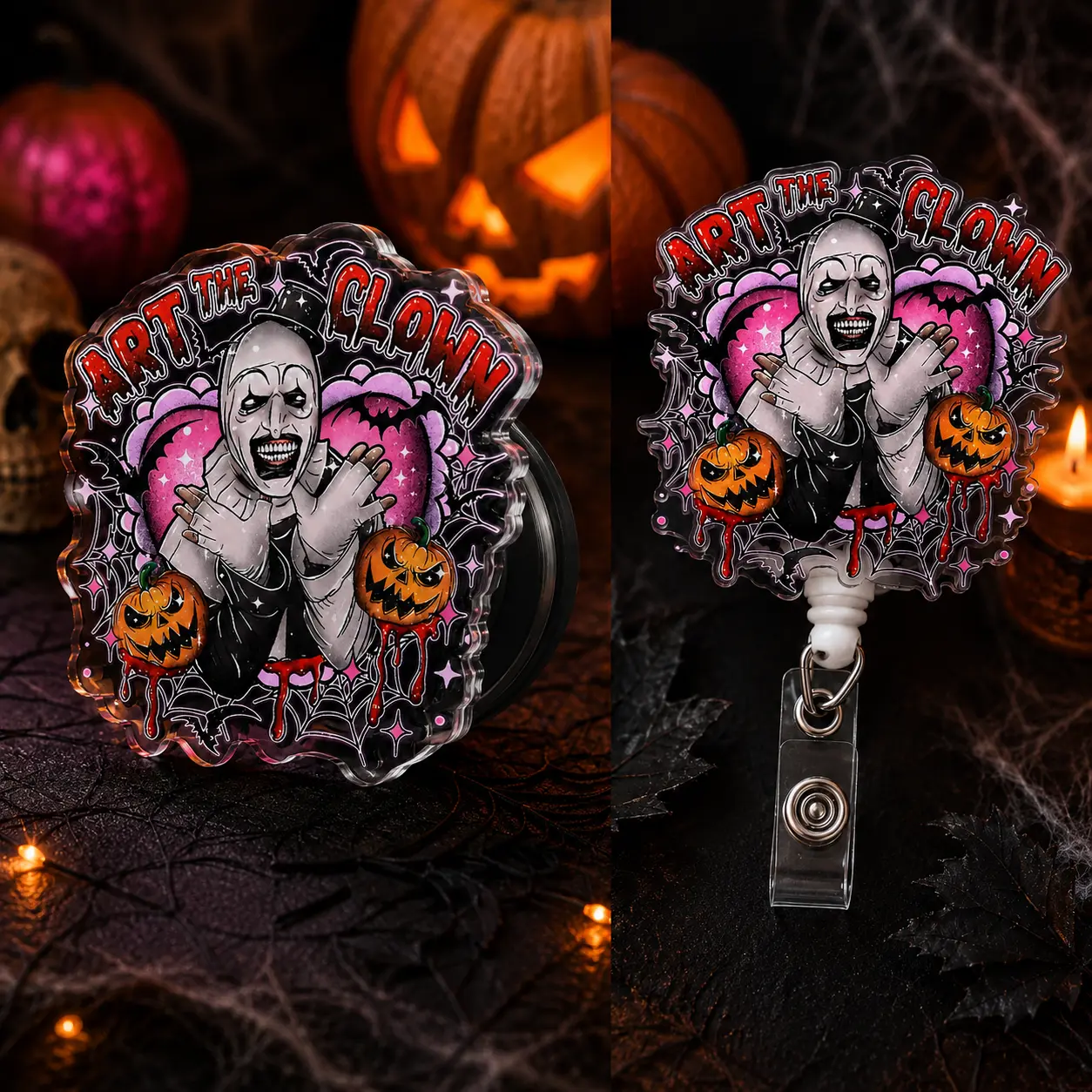 Terrifier Art The Clown Badge Reel Spooky Halloween Horror Movie Character Retractable ID Card Holder Nurse Gift