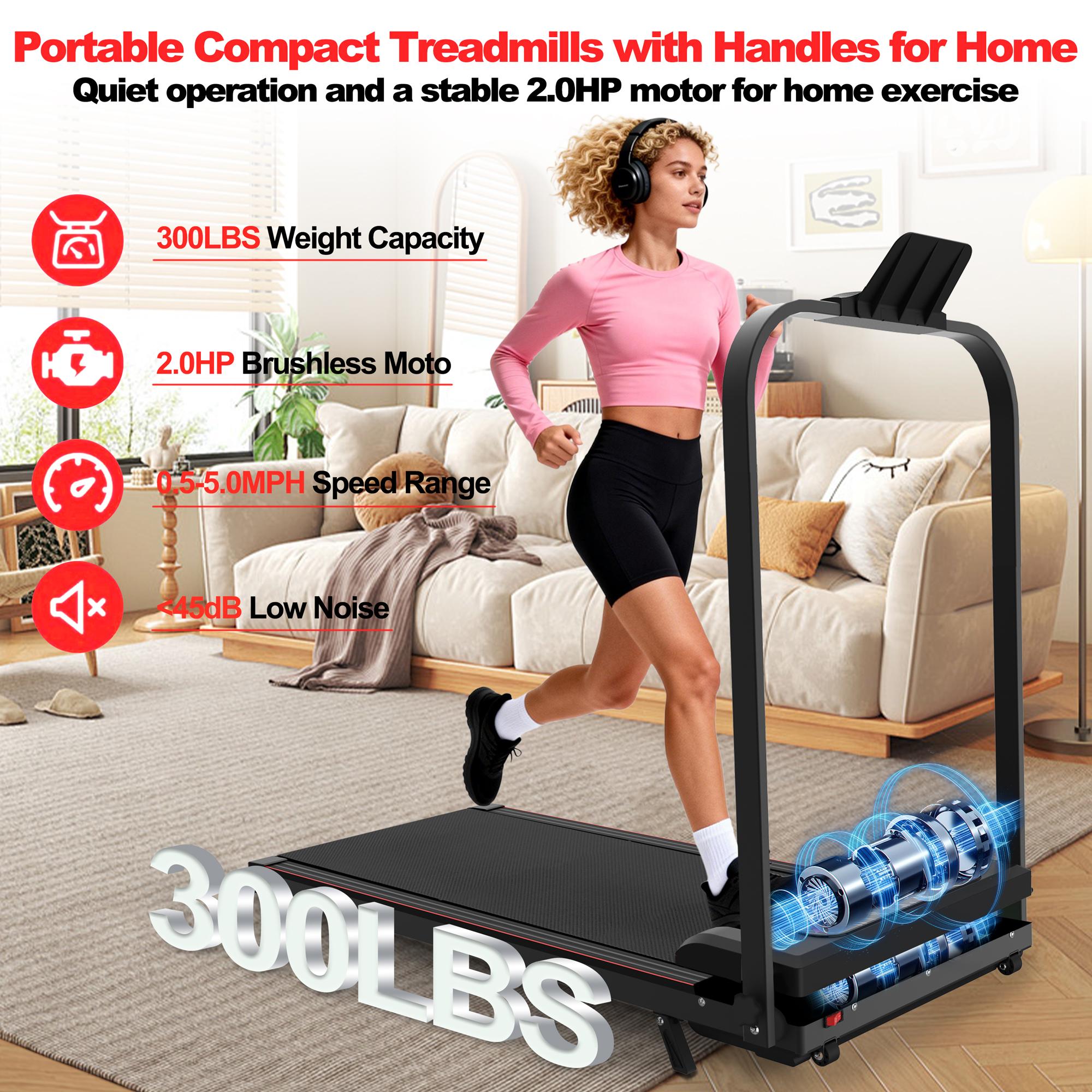【KINMAC】Foldable Treadmill with Handle Bar & Incline 2 in 1 Upgrade Portable Under Desk Walking Pad Vibration Pad Remote Control for Home Office Small Spaces