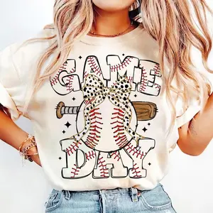 Baseball Game Day T-shirt, Softball Coquette Bow Brushstroke Tee, Baseball Mom & Sports Fan Gift