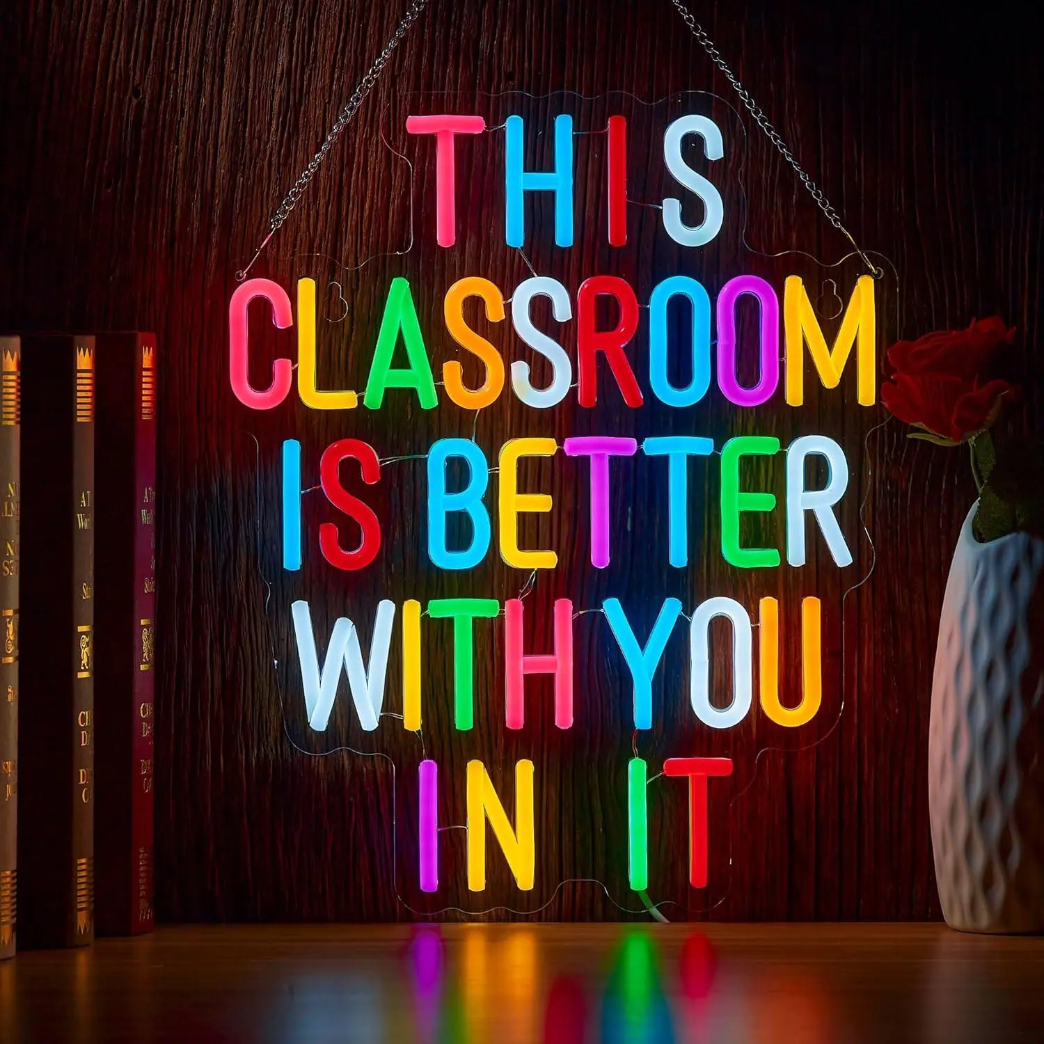 Bright Multicolored "This Classroom Is Better With You In It" Neon LED Sign, Positive Affirmation Decor, Indoor Use Welcome Back Gift for Teachers, Suitable for All Ages & Any Learning Space, Led Decoration Lamp, Decorative Lamp
