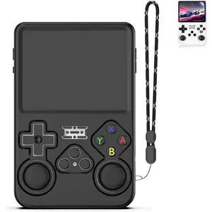 for R36S Silicone Protective Case, Compatible with R36 S Handheld Game Console Accessories, Anti-Scratch Washable Soft Sleeve Cover with Lanyard (Black)