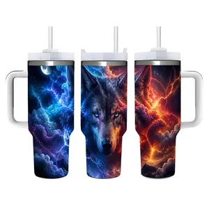 40oz Mystic Wolf and Lightning Night Sky Stainless Steel Tumbler， Tumbler with Handle and Straw Double Wall Vacuum Insulated Travel Mug， Coffee Cups With Lids， Perfect Gifts For Birthday Holidays