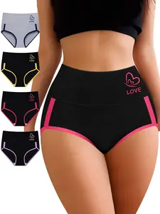 Butterfly & Letter Print Panty Soft Breathable Comfortable Knicker for Daily Wear Women's Underwear for All Seasons Fit Athletic High-Waisted Design Polyester/Elastane Blend