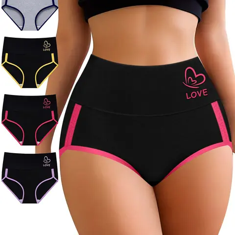 Morelect Women's High-Waist Panties - Clothes for Women, Casual, Color-Block Styles, Butterfly & Letters Print, Soft Breathable Polyester-Elastane Blend, S-5XL Sizes, All-Seasons Daily Wear, Mother's Day Gift