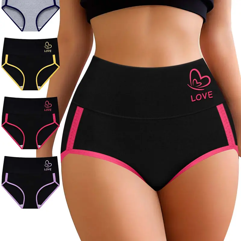 Morelect Women's High-Waist Panties - Clothes for Women, Casual, Color-Block Styles, Butterfly & Letters Print, Soft Breathable Polyester-Elastane Blend, S-5XL Sizes, All-Seasons Daily Wear, Mother's Day Gift
