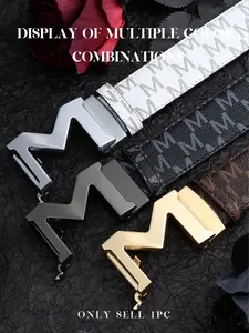 Men's Letter M Design Automatic Buckle Belt, Fashion Belt for Party, Daily Clothing Decor, Trendy All-match & Exquisite Belt for Birthday Gift, Belts Men