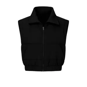 TRAILBLAZER VEST BLACK - Cropped Puffer with Bold Stand Collar & Sculpted Shoulders for Women's Streetwear