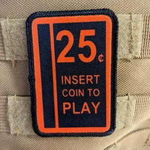 25 cents insert coin arcade 2"x3" morale patch with hook and loop backing
