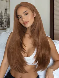 Long Straight Synthetic Hair Wigs for Women, Middle Part Glueless Layered Design, Synthetic Material, Heat-Resistant Fibers, Ideal for Daily Wear & Events