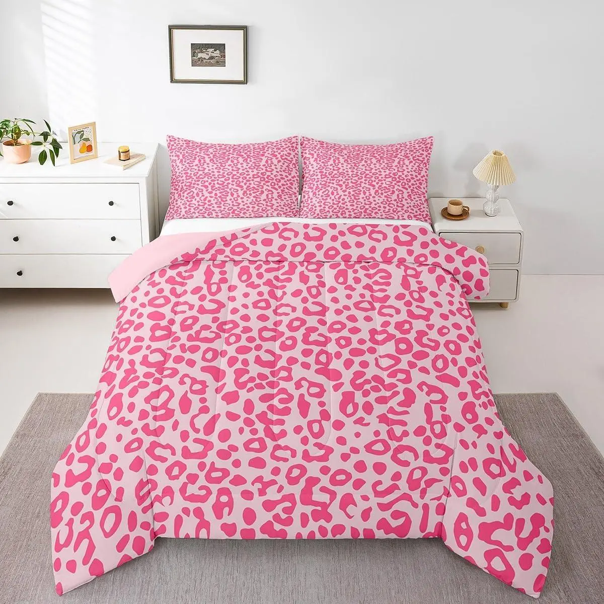 Cute Leopard Bedding Set Cheetah Comforter Set for Kids Boys Girls Teens Room Decor Pink Animal Print Comforter Safari Duvet Set