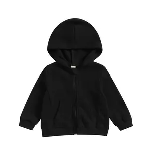 Toddler Baby Boy Girl Fall Clothes Solid Color Waffle Jackets Outwear Zipper Hooded Sweatshirt Jacket