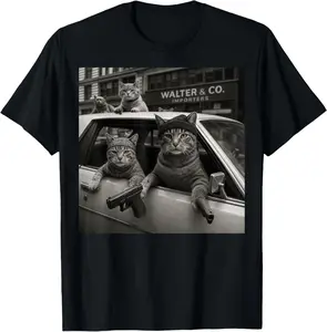 100% Cotton Unisex Funny Retro Gangster Cats Street Gang Tattoo Graphic T-Shirt
