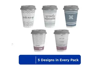 60 Count Disposable Paper Cups with Lids, 12 oz, Multicolor, Insulated, Non-Slip Grip - Cookware