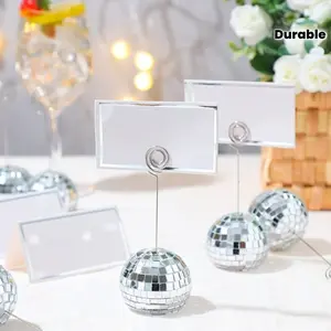 Silver disco table number clip with spiral name label is very suitable for weddings, birthdays, anniversaries, parties and activities.