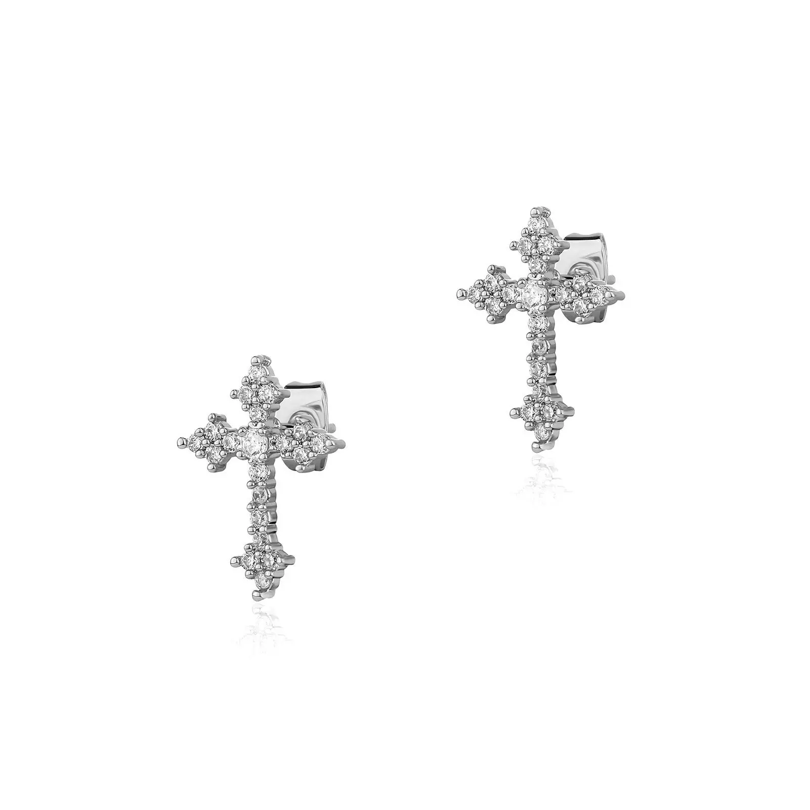 Silver Rhombus Cross Stud Earrings