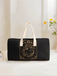 Large Capacity Corduroy Travel Duffel Bag, Cat Print Casual Weekender Bag, Perfect for Weekend Getaways & Daily Commuting, Multifunctional Luggage