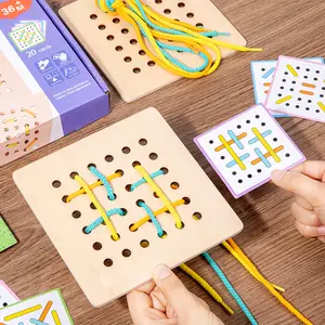 Wooden Geometric Lacing Board Set, Shape Sorter, Includes 20 Cards & 6 Strings, Educational Toy for Kids Aged 3+, Perfect Gift for Christmas & Birthdays