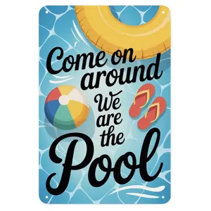 Summer Pool Party Tin Sign, Vintage Summer Poolside Fun Metal Sign Print Aesthetic Room Decoration for Home Bedroom Kitchen Bar Coffee Bathroom Indoor Outdoor Wall Decor, 8 X 12