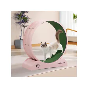 Cat Running Wheel, Small Animal Exercise Treadmill W/ Locking Mechanism, Carpet Runway, Cat Teaser Toy, Indoor, Pink
