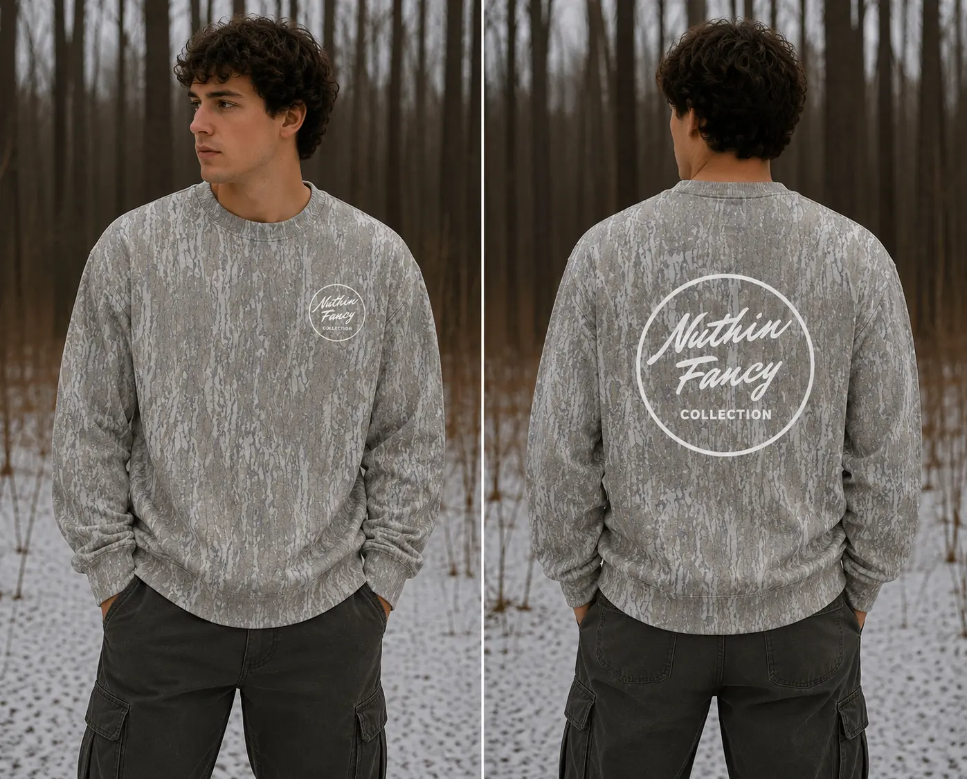 Washed Out BOTTOMLAND Nuthin Fancy Men’s Tibbee Flex Camo Sweatshirt with Mossy Oak Tree Print – Performance Hunting Sweatshirt Original Bottomland Sweatshirt, Style Michelod Ultra, Sweatshirt For Unisex 3D