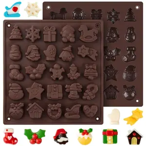 1 Pack Christmas Silicone Chocolate Molds, Xmas Tree Santa Claus Gingerbread Candy Mold Different Shapes Silicone Mold for Cake Topper, Ice Cube, Jello, Silicone Baking Mold