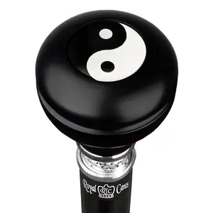 Yin & Yang Caduceus Emblem Knob Stick: Large Knob, Pewter Collar