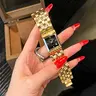 Trending Vintage Gold Greek Key Rectangle Watch for Women Luxury Retro Quartz Wristwatch with Date Elegant Red Black Sunburst Dial Aesthetic Jewelry Gift Trendy Fashion Accessories