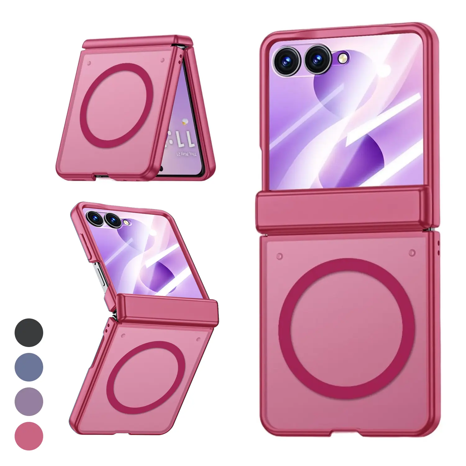 for Samsung Galaxy Z Flip 8/7 Magnetic Case, Compatible with MagSafe, Built-in Cover Screen Protector, Hinge Protection, Translucent Matte Shockproof Slim Protective Phone Cover