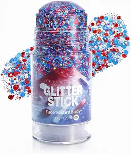 Independence Day Gift 4th of July Glitter Stick, Patriotic Red White and Blue Face Hair Glitter,Fourth of July Accessories & Outfits Women,Sparkling USA Flag Body Glitter for Independence Day 250 Anniversary,1.23oz