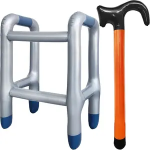 2 Pcs 100 Days of School Costume Prop Gag Gifts Inflatable Walker and Cane for Men,Funny Old Age Costume Prop for Retirement Party Decorations