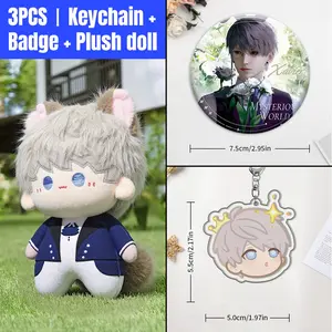 3pcs, Love and Deepspace Anime Plush Doll + Badge + Keychain, Collectible Stuffed Character Figure, Premium Soft Toy - Keychain Bag Car Charm, Desk Shelf Room Decor, Birthday Christmas Valentine Party Gift for Anime Fans Teens