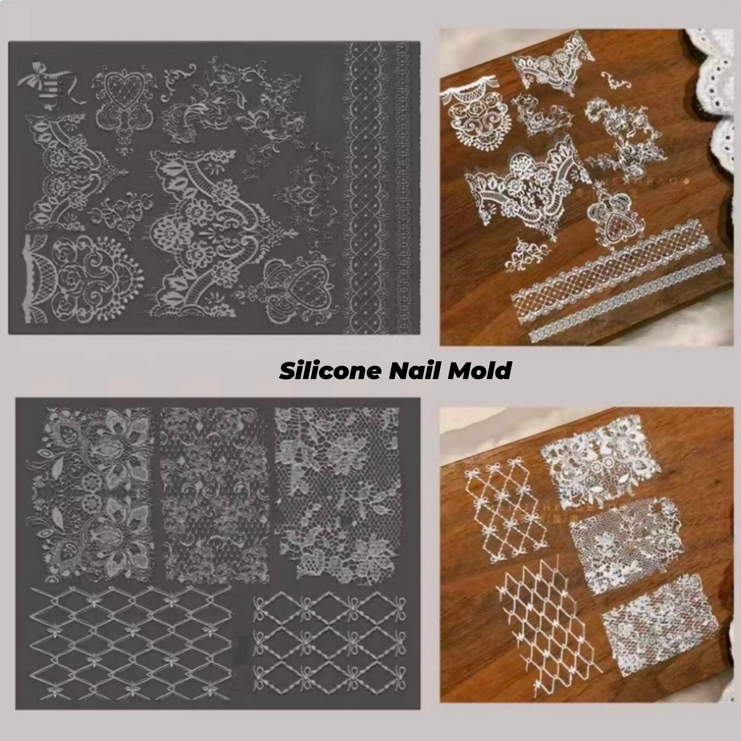 Silicone Nail Art Mold Lace Embossed Flower Heart Bow DIY Home Nail Art High Transparency Manicure Decoration Tool Nail Art Tools Nail Art Design Nail Art Accessories