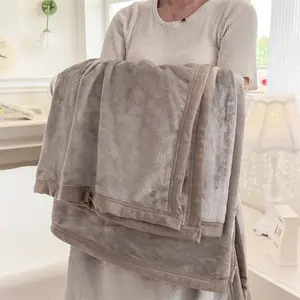 Morandi Luxury Bedroom Blanket, Cream Color Solid Sofa Throw, Autumn Winter Warm Flannel Nap Blanket, Cozy Home Decor Accessory
