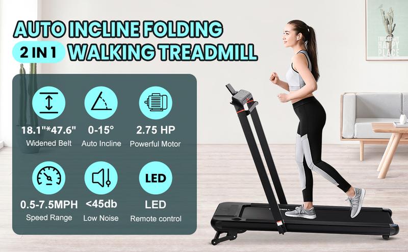 GARVEE 2-in-1 Foldable Under Desk Walking Treadmill with 15% Auto Incline, Handle Bar, LED Display, 7.5 MPH Max Speed, and 2.5HP Portable Motor for Home Use GARVEE 2-in-1 Foldable Under Desk Walking Treadmill with 15% Auto Incline, Handle Bar, LED Display, 7.5 MPH Max Speed, and 2.5HP Portable Motor for Home Use