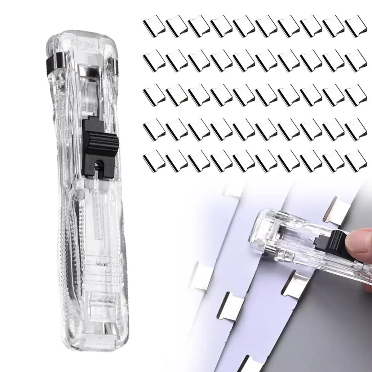 2 Sets Handheld Paper Clam Clip Dispenser with 100 Reusable Paper Clips -  Metal Clips in Clear Box for Office, School and Home Organization