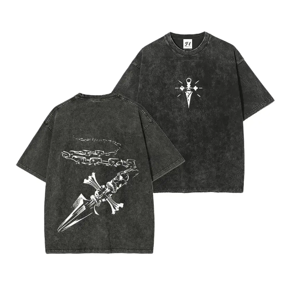 Hunter x Hunter Chrollo Lucilfer Anime Shirt Vintage Washed Heavyweight Cotton Oversized Graphic Tee Men Women Phantom Troupe Cross Chain Double Printed Manga Streetwear Y2K Retro Casual Top Trending US TikTok Fashion Alt Clothing Merch Gifts