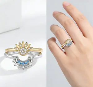Adjustable 1Pair Sun & Moon Design Ring Set,New Style Fashion Jewelry for Party, DailyClothing Decor, Trendy gift for your girlfriend
